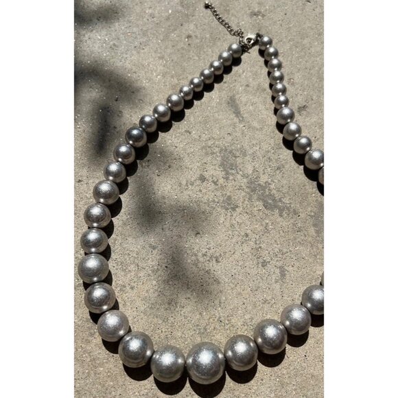 Vintage Silver Graduated Large Round Bead Women’s Necklace Sz 29” - Picture 12 of 13